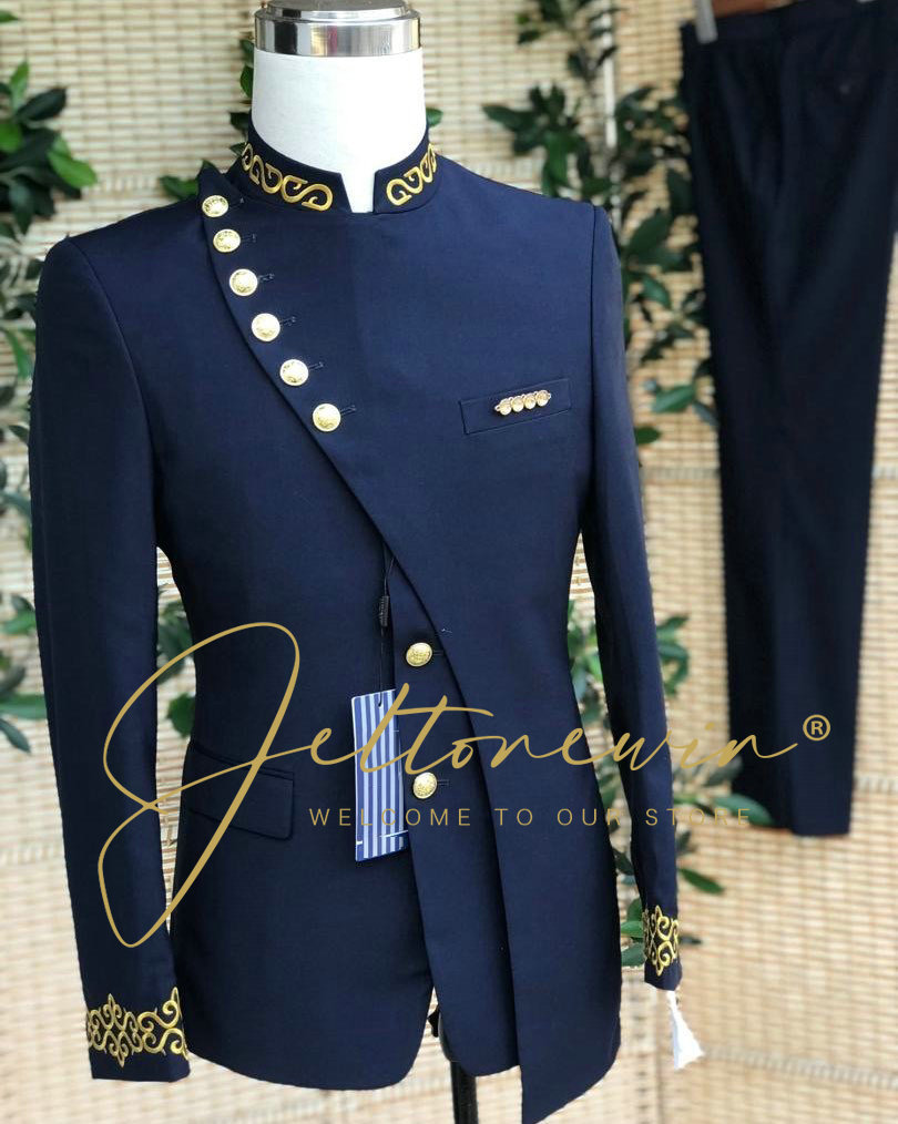 Men Formal Wear Blue - Conjunto de terno azul marinho masculino