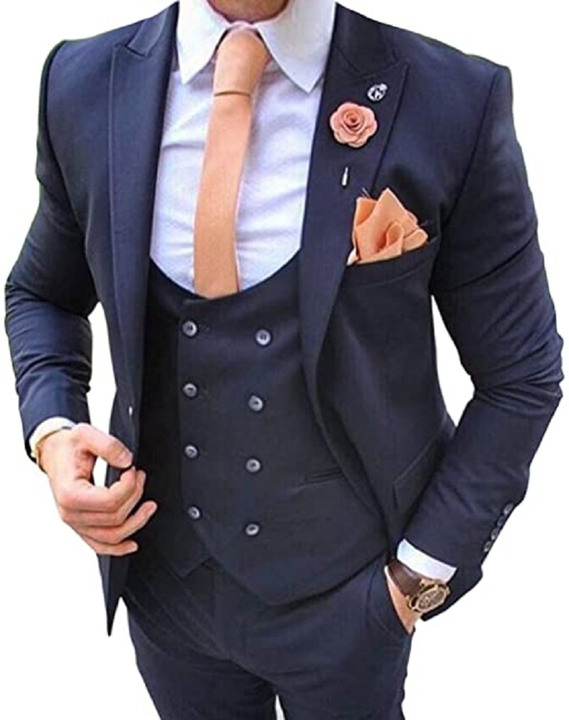 Men Formal Wear Blue - Ternos Masculinos Azul Marinho 3 Peças: