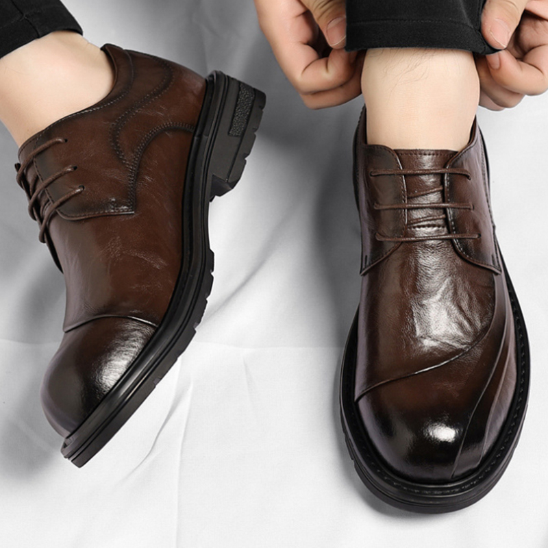 Men'S Formal Wear In Wedding - Sapatos de Couro Genuíno Marrom Envelhecido