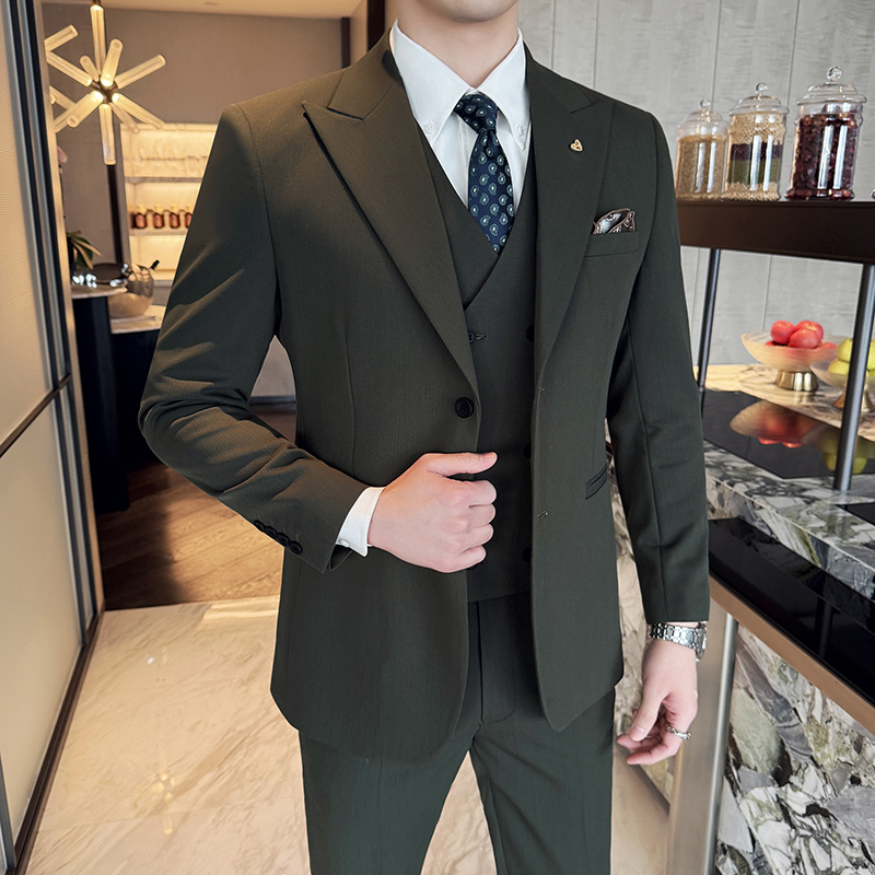 Slim-fit conjunto de três peça - Korean Men Formal Wear avaliação e preço