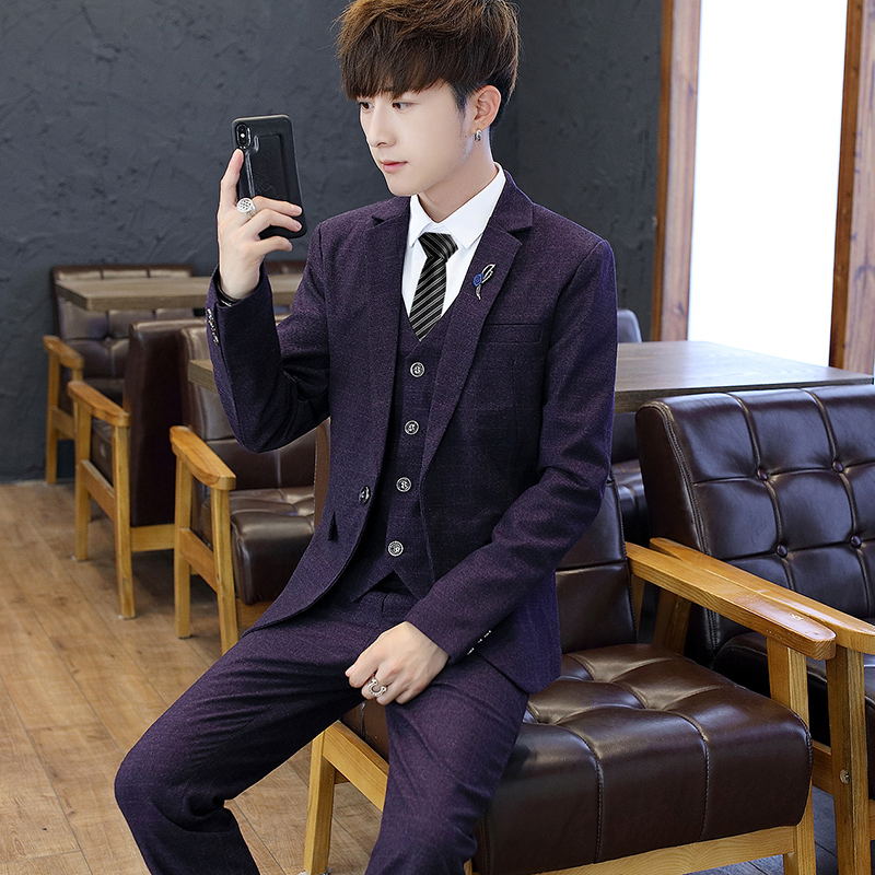 Conjunto de Terno Slim Fit par - Korean Men Formal Wear avaliação e preço