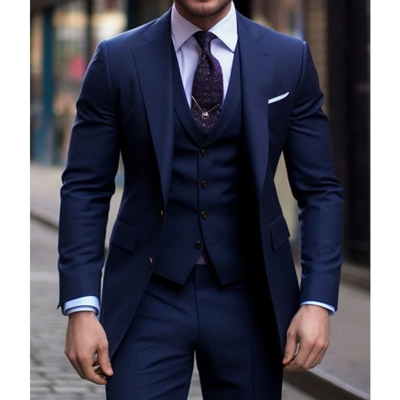 Azul marinho 3 peças casuais t - Men Formal Wear Blue avaliação e preço