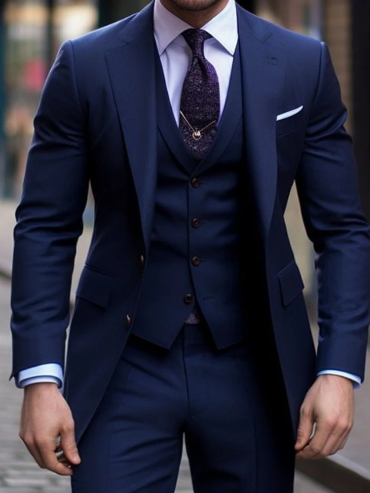 Azul marinho 3 peças casuais t - Men Formal Wear Blue avaliação e preço
