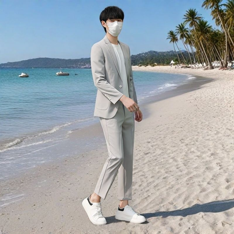 Conjunto de Terno Masculino Le - Korean Men Formal Wear avaliação e preço