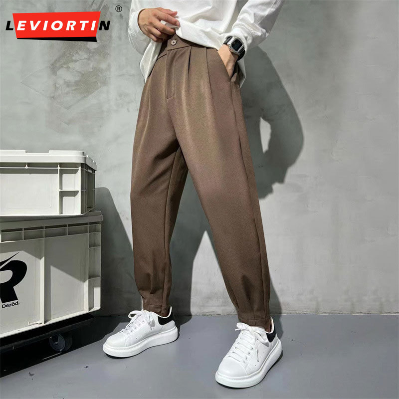Calça de terno reto monocromát - Korean Men Formal Wear avaliação e preço